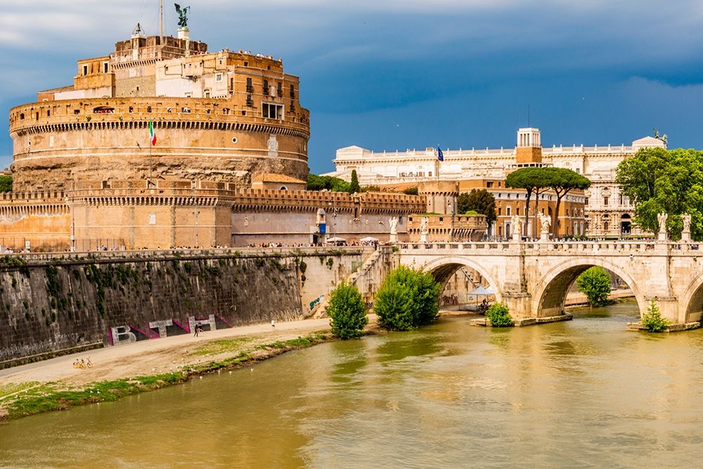 Italy-Rome Tiber River-Castel SantAngelo and Ponte SantAngelo seen upstream